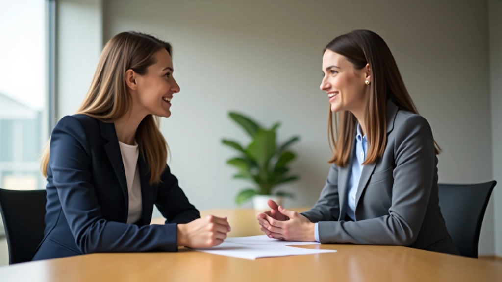 Two professionals having a collaborative discussion at a meeting table